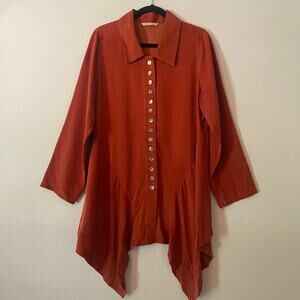 Soft Surroundings Red Whimsy Fairycore Western Long Button Down Shirt Medium